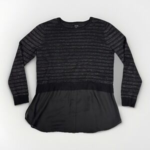 Apt. 9 Tunic Sweater Womens Large Petite Black Rayon Glitter Stripe Layered